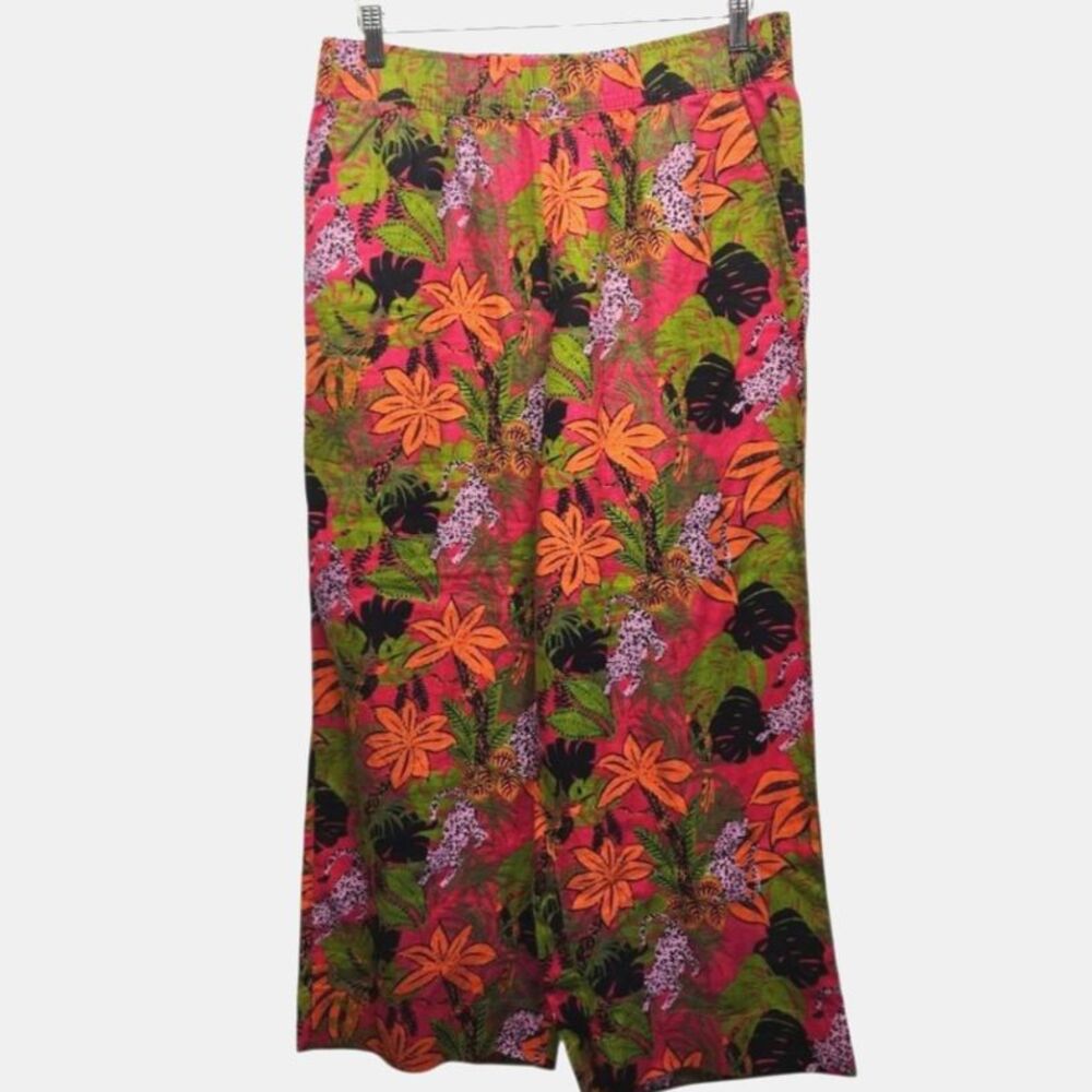 C&C California Tropical Linen Wide-Leg Crop Pants Women's Size LARGE Vacation
